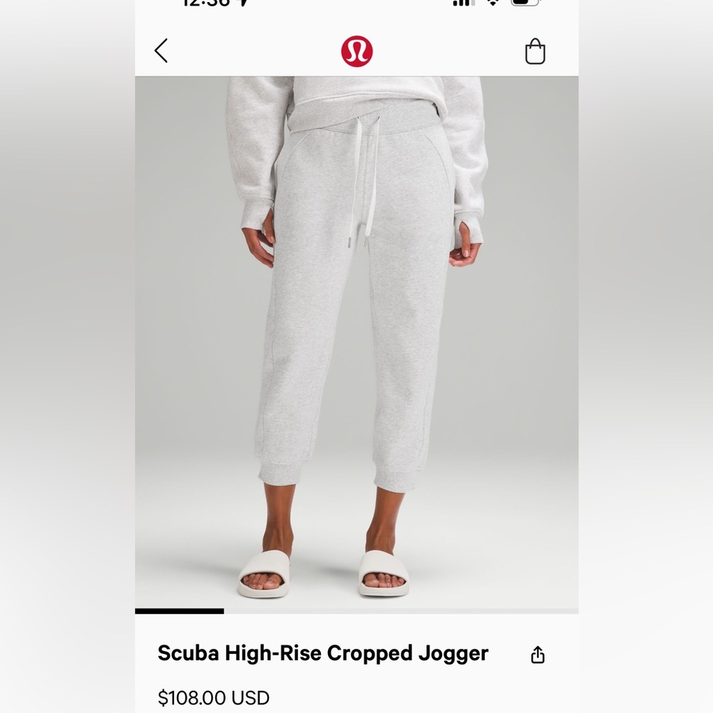 NWT Lululemon Scuba High Rise Cropped Jogger Light Gray
